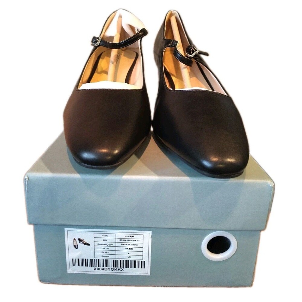 C.Paravano Womens Mary Jane Pumps Black Square Toe Block Heel Shoes Size 9.5 40